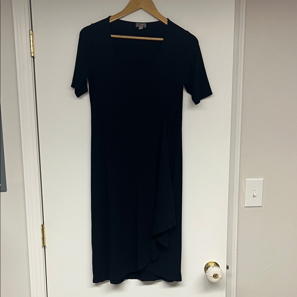 J. Jill Black Short-Sleeve Midi Dress with Asymmetric Drape
